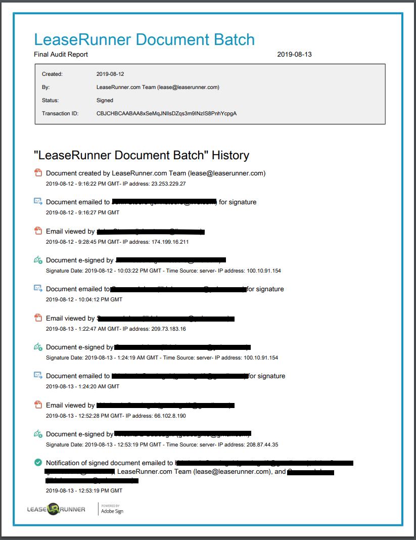 document redacted sent status check sample